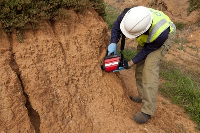 The RemScan device uses an infrared signal to directly measure petroleum contamination in soil.