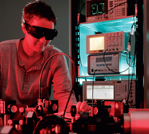 Professor Elanor Huntington in the UNSW Canberra laser labs.