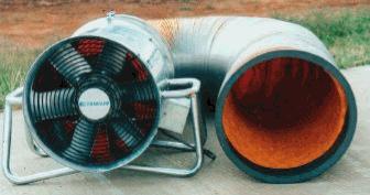 Purging fan with five metres of flexible ducting