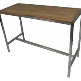Stainless Steel & Teak Dry Bar Table