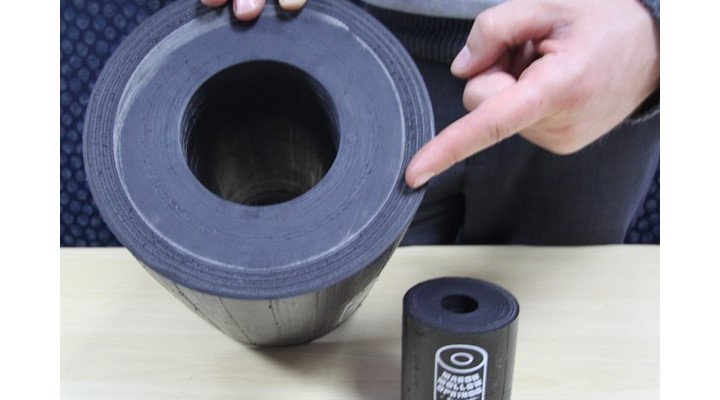 Compact, tough and quiet in operation, cylindrical Marsh Mellow springs are constructed of a solid rubber core with a hollow centre and several plies of fabric-reinforced rubber as an outer cover. The plies provide the springs with stability as well as a consistent cylindrical shape. 