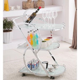 Cocktail Trolley - Chrome with White Glass