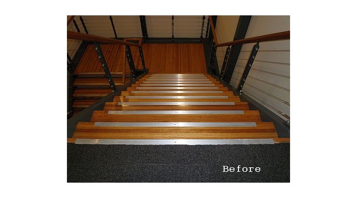 Wooden stairs with aluminium stair nosing
