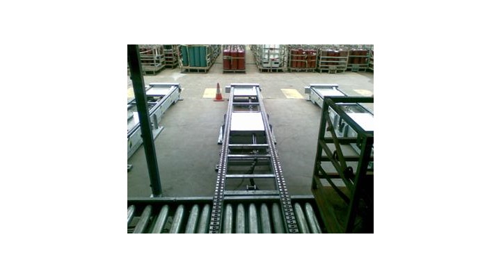 Chain and roller conveyors for gas bottle handling