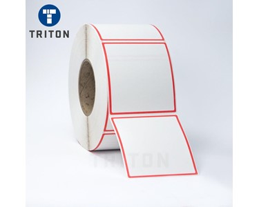 Triton - Thermal Carton Label 94x104 Ptd Red Border, Security Cut, Varnished