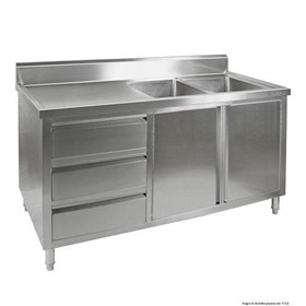 Kitchen Tidy Premium Stainless Steel Cabinet With Double Sinks, Doors 