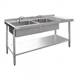 1500 W x 600 D Stainless Sink with Double Left Sink Bowls Splashback