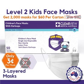 Children's Face Masks with Earloops Level 2 White