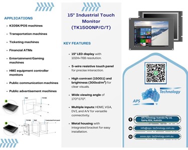 APS Technology Australia - 15" Industrial Touch Monitor (TK1500NP/C/T)