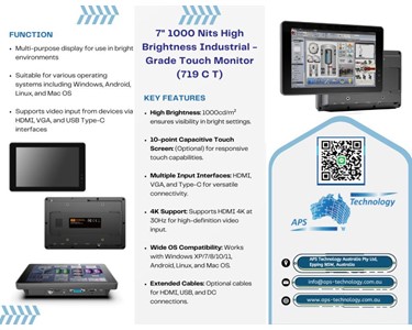 APS Technology Australia - 7" 1000 Nits High Brightness Industrial-Grade Touch Monitor - 719 CT