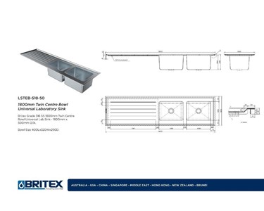 Britex - Twin End Universal Laboratory Sink | 1800mm 