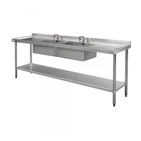 Stainless Sink with Double Centre Sink Bowls Splashback 2400 W x 700 D