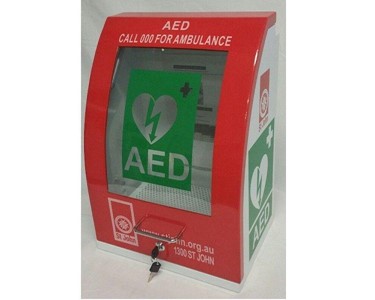 St John - Curved Red Defibrillator Cabinet