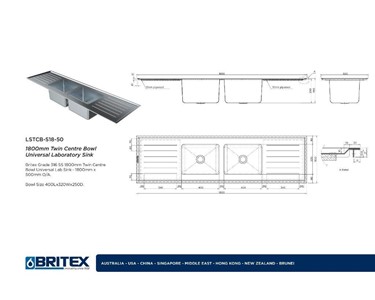 Britex - Twin Centre Universal Laboratory Sink | 1800mm 