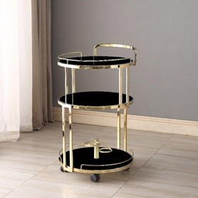 Cocktail Trolley - Gold with Black Glass Shelves