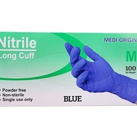 Nitrile Gloves | Long Cuff TGA Approved Medi-Origin Disposable | Blue 