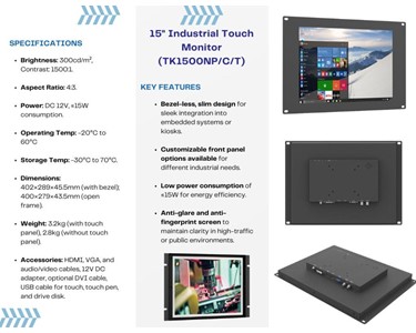 APS Technology Australia - 15" Industrial Touch Monitor (TK1500NP/C/T)