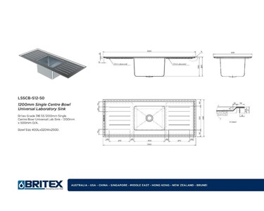 Britex - Single Centre Universal Laboratory Sink | 1200mm 