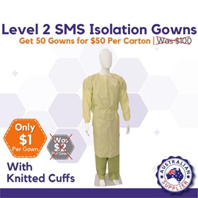  SMS Isolation Gowns with Knitted Cuffs Yellow (Large)