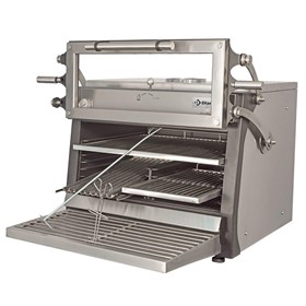 Charcoal oven-BBQ, GN 1/1 + GN2/4 (75 Kg/h)- Liftable door Stainless 
