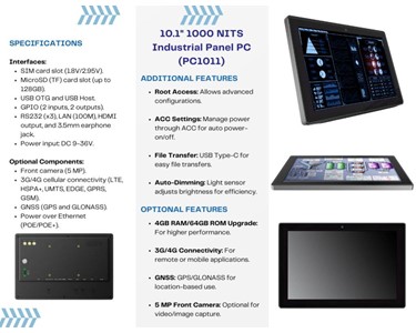 APS Technology Australia - 10.1" 1000 NITS Industrial Panel PC (PC1011)