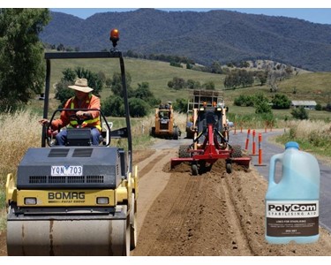 PolyCom Stabilising Aid is used in stabilising road shoulders. Australian road maintenance. 
