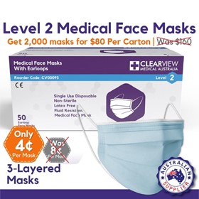 Medical Face Masks with Earloops Level 2 Blue