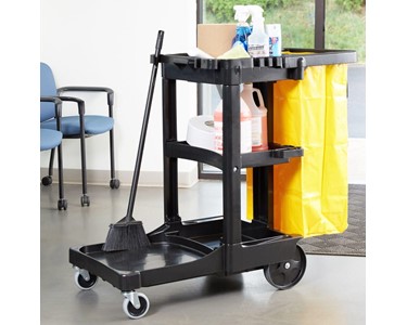 Rest assured that your staff will have everything needed for tough jobs. The three shelves can transport a combined weight of 105 lbs. so you never had to leave behind tools or cleaners that you may need. Utilize the vinyl bag to transport waste or linens.