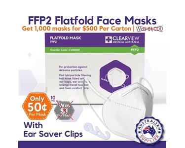 Clearview Medical Australia - Face Masks FFP2 Flatfold with Free Ear-saver Clips