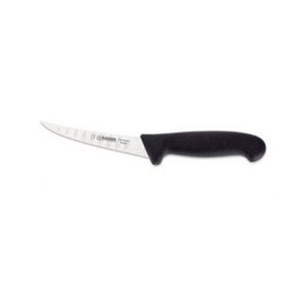 Boning Knife, 13cm, Scalloped Edge, Giesser, Stiff, – Black Handle