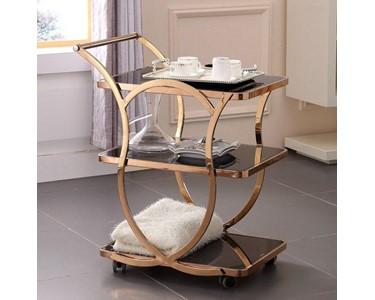 Table Direct - Cocktail Trolley - Rose Gold with Black Glass