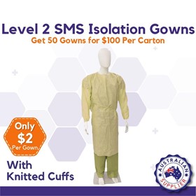  SMS Isolation Gowns with Knitted Cuffs Yellow (Medium or Large)