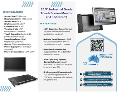 APS Technology Australia - 13.3" Industrial Grade Touch Screen Monitor (FA 1330 C-T)