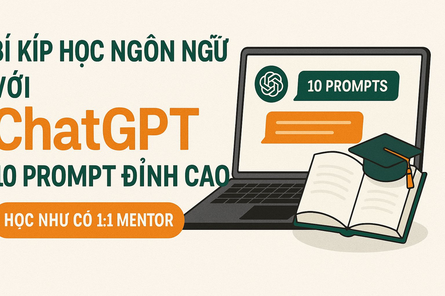 <div>
<p>🚀 10 PROMPT ChatGPT gi&uacute;p bạn l&agrave;m chủ bất kỳ ng&ocirc;n ngữ n&agrave;o &ndash; học như c&oacute; mentor k&egrave;m 1:1</p>
</div>