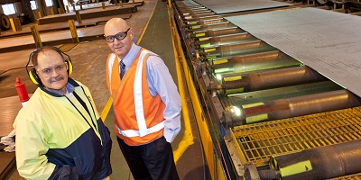 Michael Sampson (left) and David MacLaughlin at Bisalloy Steel.