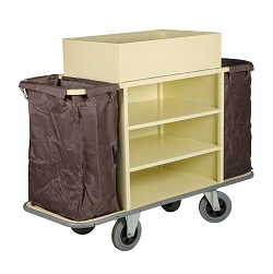 Stainless steel maid's trolley available from Wagen Hospitality.