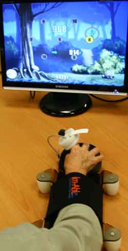 The Gerbil is a giant computer mouse with custom-designed computer games for people with upper limb and cognitive movement disorders.