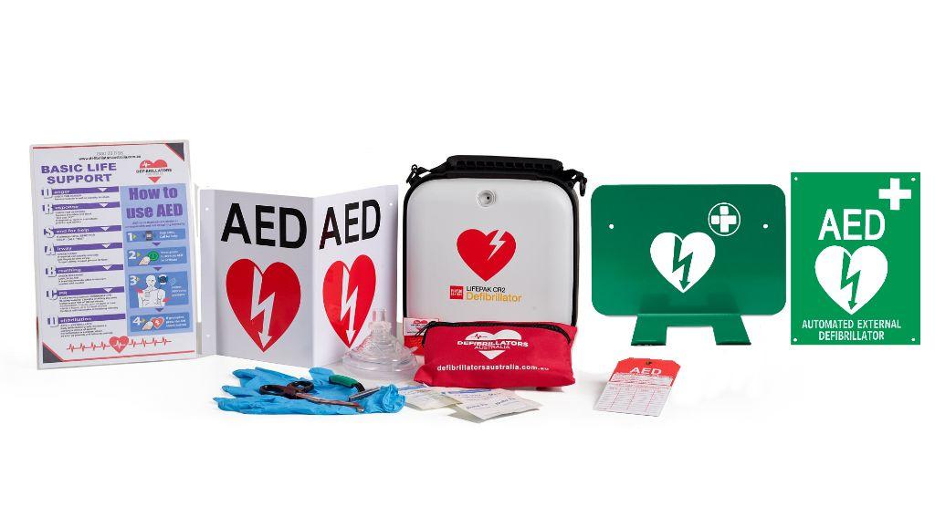 Lifepak CR2 Essential Semi Automatic Green Wall Hook Defibrillator Bundle for sale from
