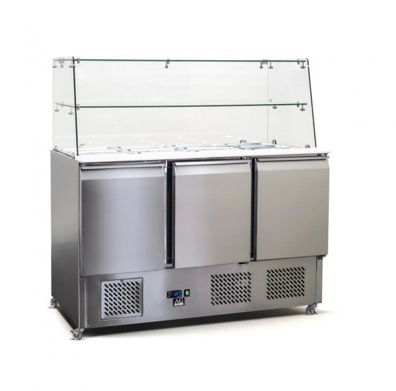 Ag Equipment 3 Door Glass Top Saladette Fridge S903sq
