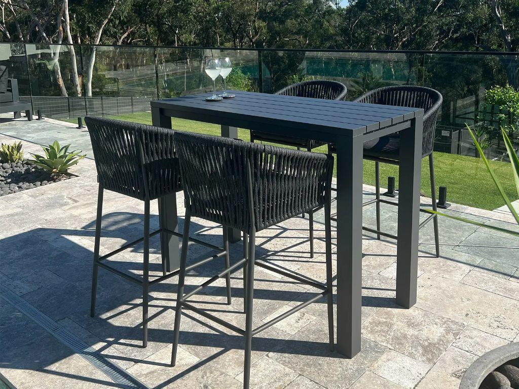 Royalle Bar Table With Gizella Bar Chairs Adele 5pc Outdoor Bar Setting for sale from Outdoor
