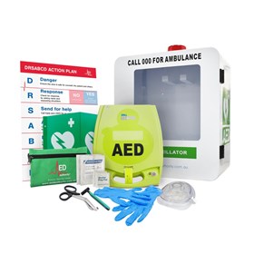 AED Plus Defibrillator Outdoor Alarmed Cabinet Bundle
