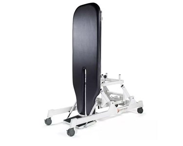 Fortress Stability Tilt Table / white frame / navy upholstery
