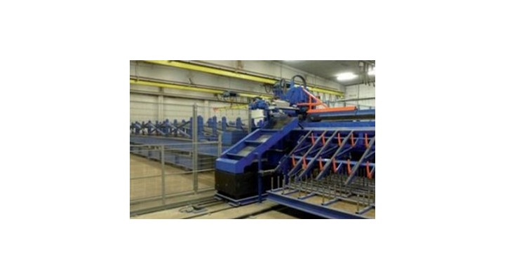 Pallet storage unit and automatic collector for short cut lengths.