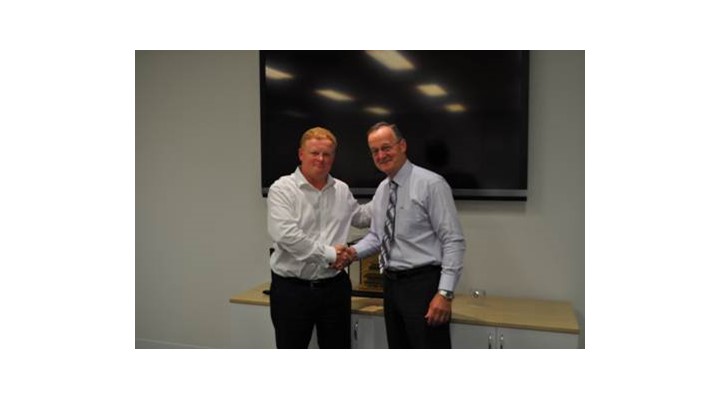 New partnership agreement, Visy General Manager Grant Crackett (left) with Omron Managing Director Greg Field