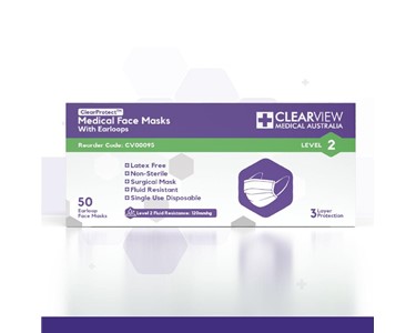 Clearview Medical Australia - Medical Face Masks with Earloops Level 2 Blue