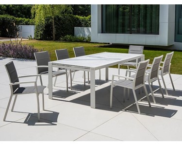 Jati Kebon - Mona Ceramic Extension Table With Sevilla Padded Dining Chairs