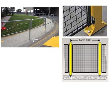 Ball Fence showing optional Gate & De-Fence Standard Mesh In-Fill Panels