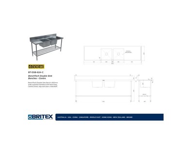BenchTech - Double Sink Benches - Centre/Left/Right Bowls | 1800mm/2400mm