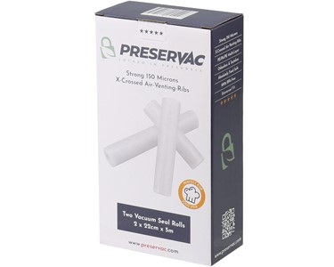 PreserVac - Food Vacuum Seal Rolls • X-Crossed Air Venting Ribs • 150 microns