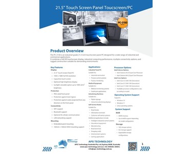 APS Technology Australia - PC-2150 21.5" Industrial Touch Screen Panel PC